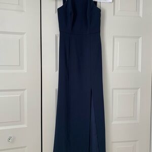 Dessy Group High Neck Halter Midnight Navy Bridesmaid Dress